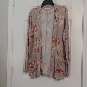 Maurices Fall Beige Gray Floral Knit Cardigan Sz M